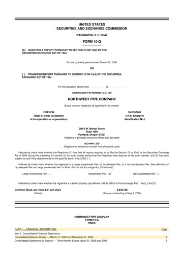 Miniature Northwest Pipe Company
 10-Q Rapport trimestriel  