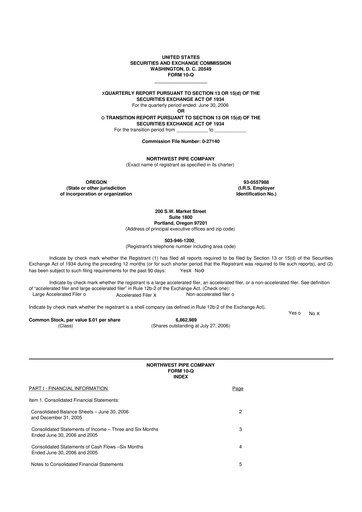 Miniature Northwest Pipe Company
 10-Q Rapport trimestriel  