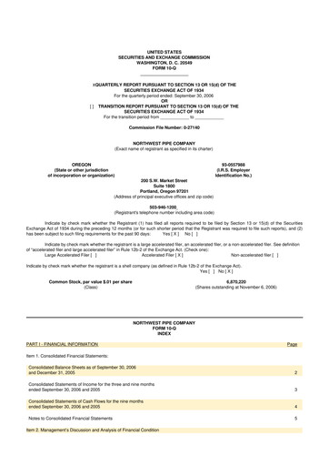 Miniature Northwest Pipe Company
 10-Q Rapport trimestriel  