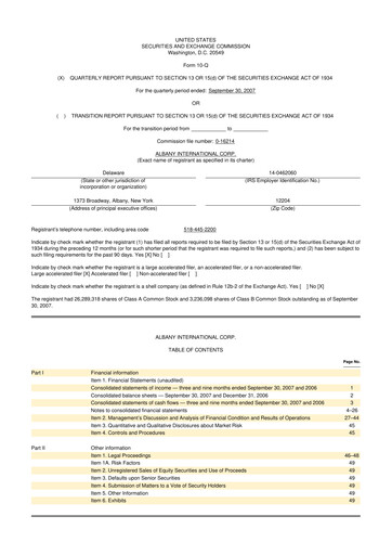 Thumbnail Albany International
 10-Q Quarterly Report FY 