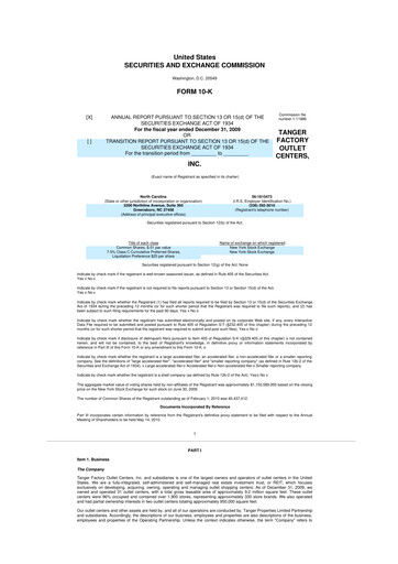 Miniature Tanger Inc.
 10-K Rapport annuel 