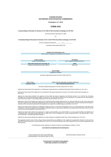 Thumbnail Southern First Bancshares 10-K Annual Report 