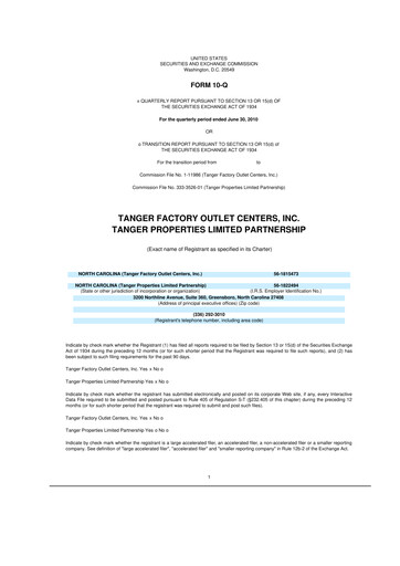 Miniature Tanger Inc.
 10-Q Rapport trimestriel 2010 