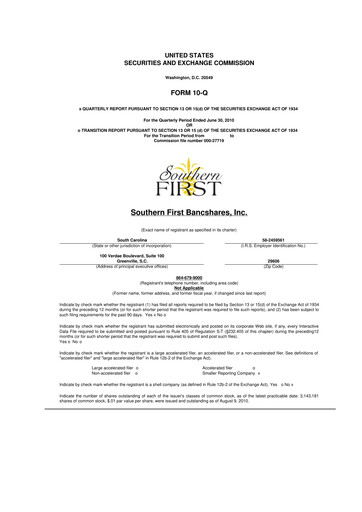 Thumbnail Southern First Bancshares 10-Q Quarterly Report FY 