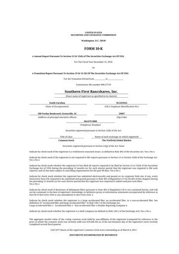 Thumbnail Southern First Bancshares 10-K Annual Report 