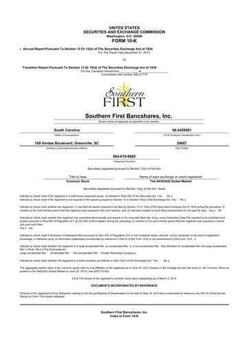 Thumbnail Southern First Bancshares 10-K Annual Report 2013