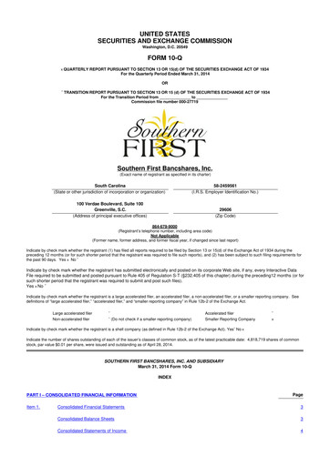 Thumbnail Southern First Bancshares 10-Q Quarterly Report FY2014 