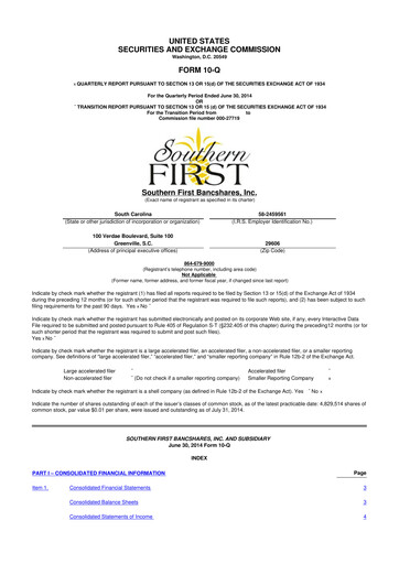 Thumbnail Southern First Bancshares 10-Q Quarterly Report FY2014 