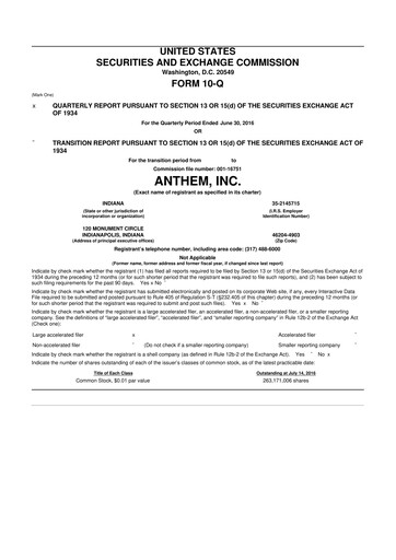 Vorschaubild Elevance Health 10-Q Quartalsbericht 2016 