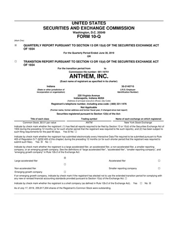 Vorschaubild Elevance Health 10-Q Quartalsbericht 2019 