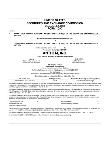 Vorschaubild Elevance Health 10-Q Quartalsbericht 2021 