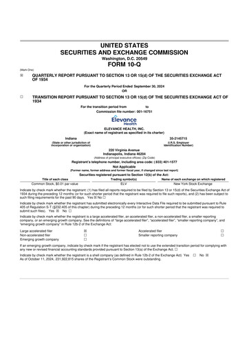 Vorschaubild Elevance Health 10-Q Quartalsbericht 2024 