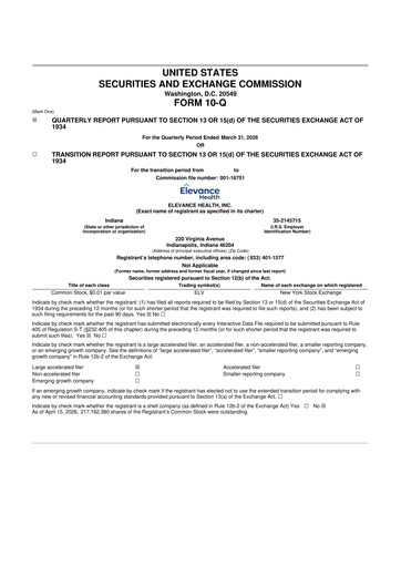 Thumbnail Elevance Health 10-Q Quarterly Report FY 