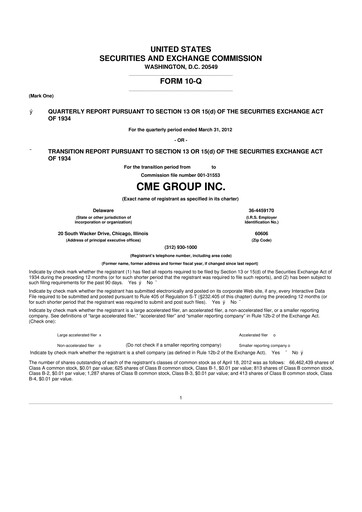 Thumbnail CME Group 10-Q Quarterly Report FY2012 