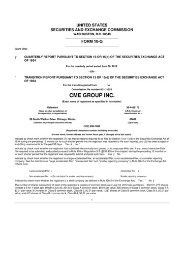 Thumbnail CME Group 10-Q Quarterly Report FY2012 
