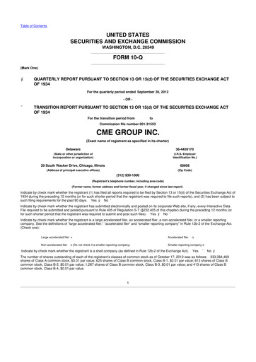 Thumbnail CME Group 10-Q Quarterly Report FY2012 