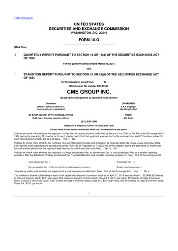 Thumbnail CME Group 10-Q Quarterly Report FY2013 