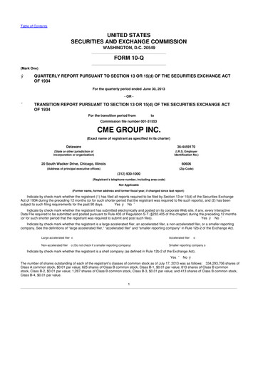 Thumbnail CME Group 10-Q Quarterly Report FY2013 