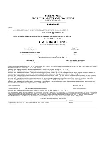 Thumbnail CME Group 10-K Annual Report 2013