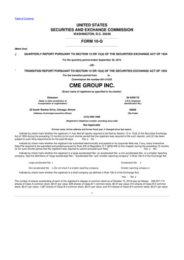Thumbnail CME Group 10-Q Quarterly Report FY2016 