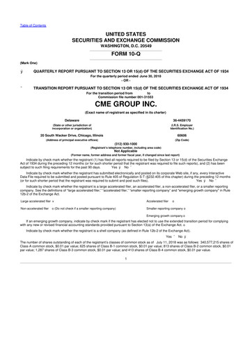 Thumbnail CME Group 10-Q Quarterly Report FY2018 
