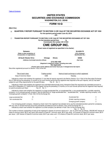 Thumbnail CME Group 10-Q Quarterly Report FY2019 