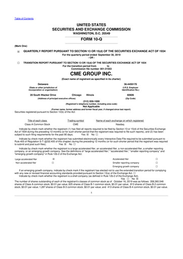 Thumbnail CME Group 10-Q Quarterly Report FY2019 