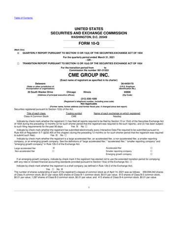 Thumbnail CME Group 10-Q Quarterly Report FY2021 