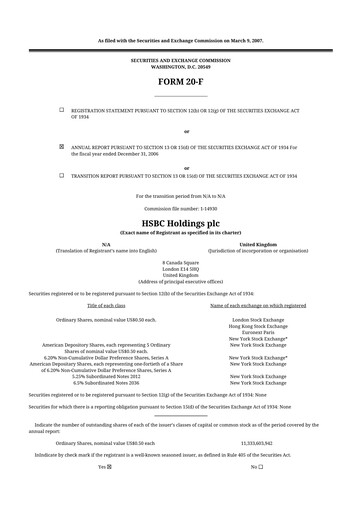 Thumbnail HSBC 20-F Annual Report 