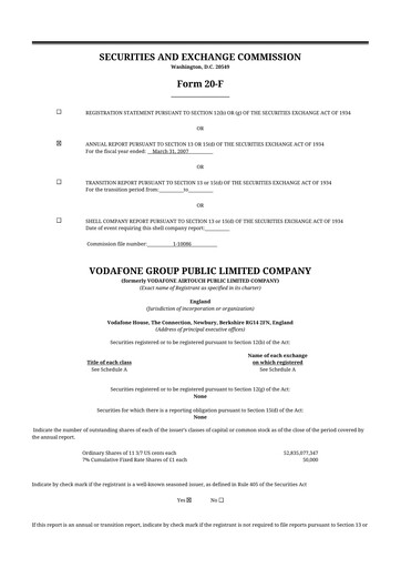 Thumbnail Vodafone 20-F Annual Report 