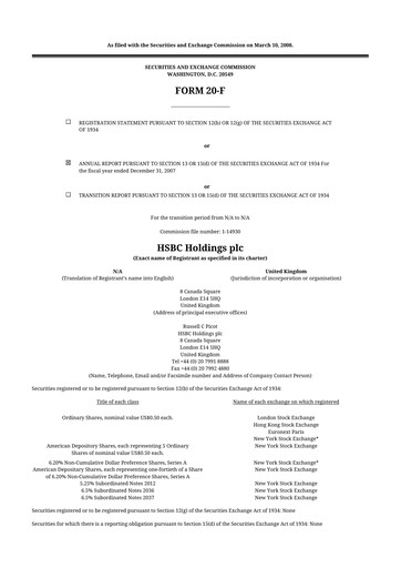 Thumbnail HSBC 20-F Annual Report 