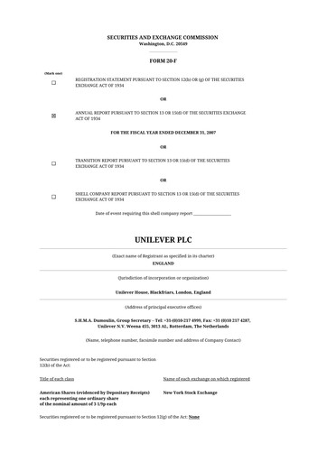 Thumbnail Unilever 20-F Annual Report 