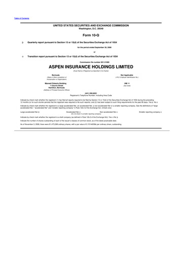 Thumbnail Aspen Insurance 10-Q Quarterly Report FY 