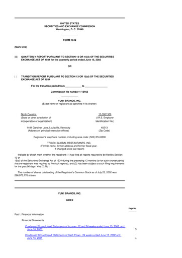 Thumbnail Yum! Brands 10-Q Quarterly Report FY 