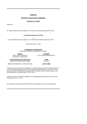 Thumbnail Middleby 10-Q Quarterly Report FY 