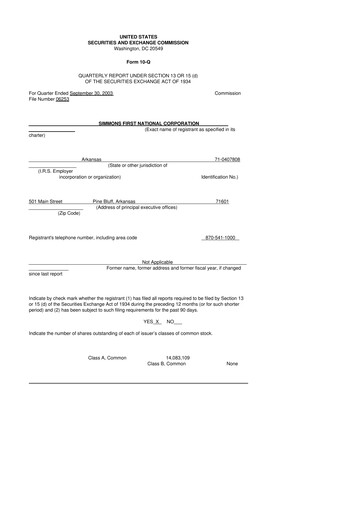 Thumbnail Simmons First National 10-Q Quarterly Report FY 