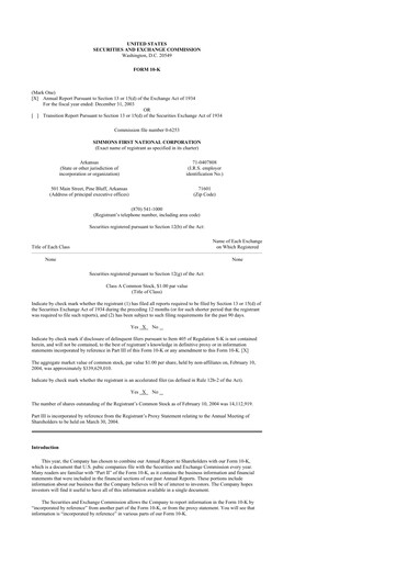 Thumbnail Simmons First National 10-K Annual Report 