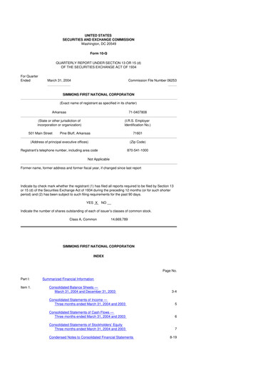 Thumbnail Simmons First National 10-Q Quarterly Report FY 