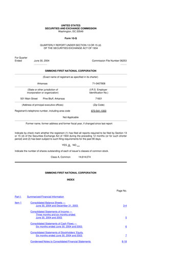 Thumbnail Simmons First National 10-Q Quarterly Report FY 