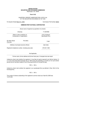 Thumbnail Simmons First National 10-Q Quarterly Report FY 