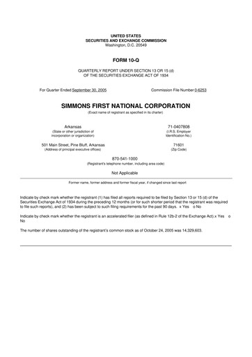 Thumbnail Simmons First National 10-Q Quarterly Report FY 