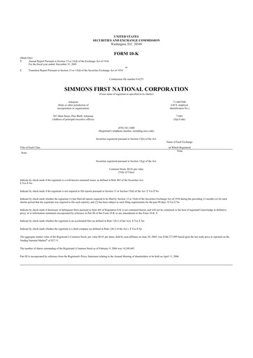 Thumbnail Simmons First National 10-K Annual Report 