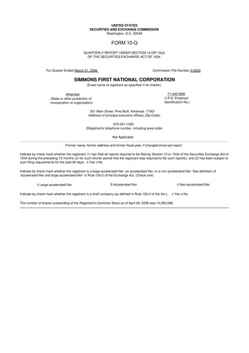 Thumbnail Simmons First National 10-Q Quarterly Report FY 