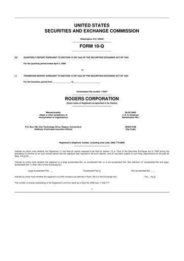 Miniature Rogers Corporation
 10-Q Rapport trimestriel  