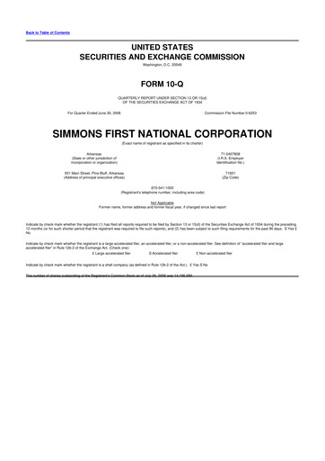 Thumbnail Simmons First National 10-Q Quarterly Report FY 