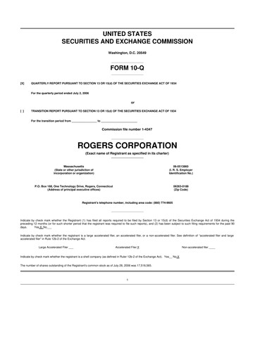 Miniature Rogers Corporation
 10-Q Rapport trimestriel  
