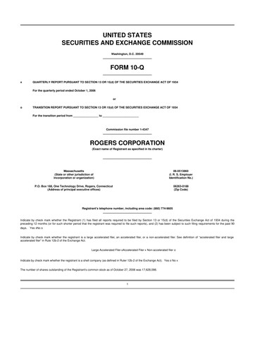 Miniature Rogers Corporation
 10-Q Rapport trimestriel  