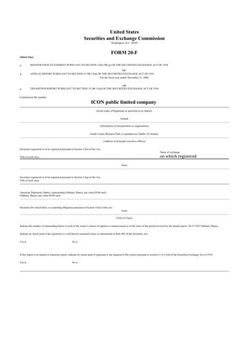 Miniature ICON plc 20-F Rapport annuel 