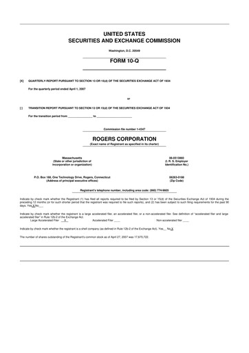 Miniature Rogers Corporation
 10-Q Rapport trimestriel  