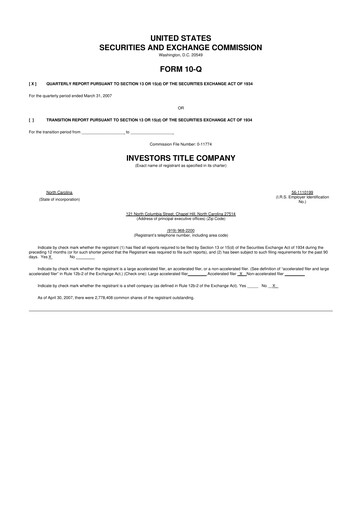 Thumbnail Investors Title Company
 10-Q Quarterly Report FY 